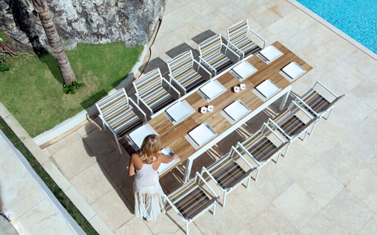 mamagreen baia ext table 230 360x100 cm stripe stacking chair